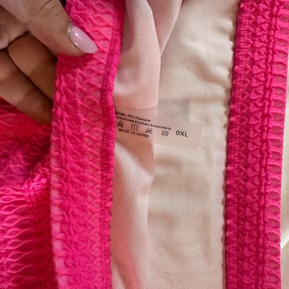 Vibrant Pink Crochet Textured High Waisted 2-Pc Swimsuit Bikini 0X - Picture 10 of 11